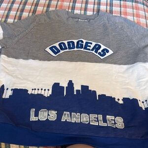 PINK VS Los Angeles ladies Colorblock Crewneck Sweatshirt - Gray/White/Blue